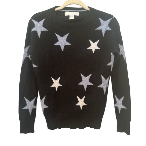 100% Cashmere Black Sweater with Star Design Sz XS Celestial Stretchy Comfy Soft - Picture 1 of 7